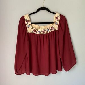 Flying  tomatoes women’s bohemian Flowey embroidered casual blouse